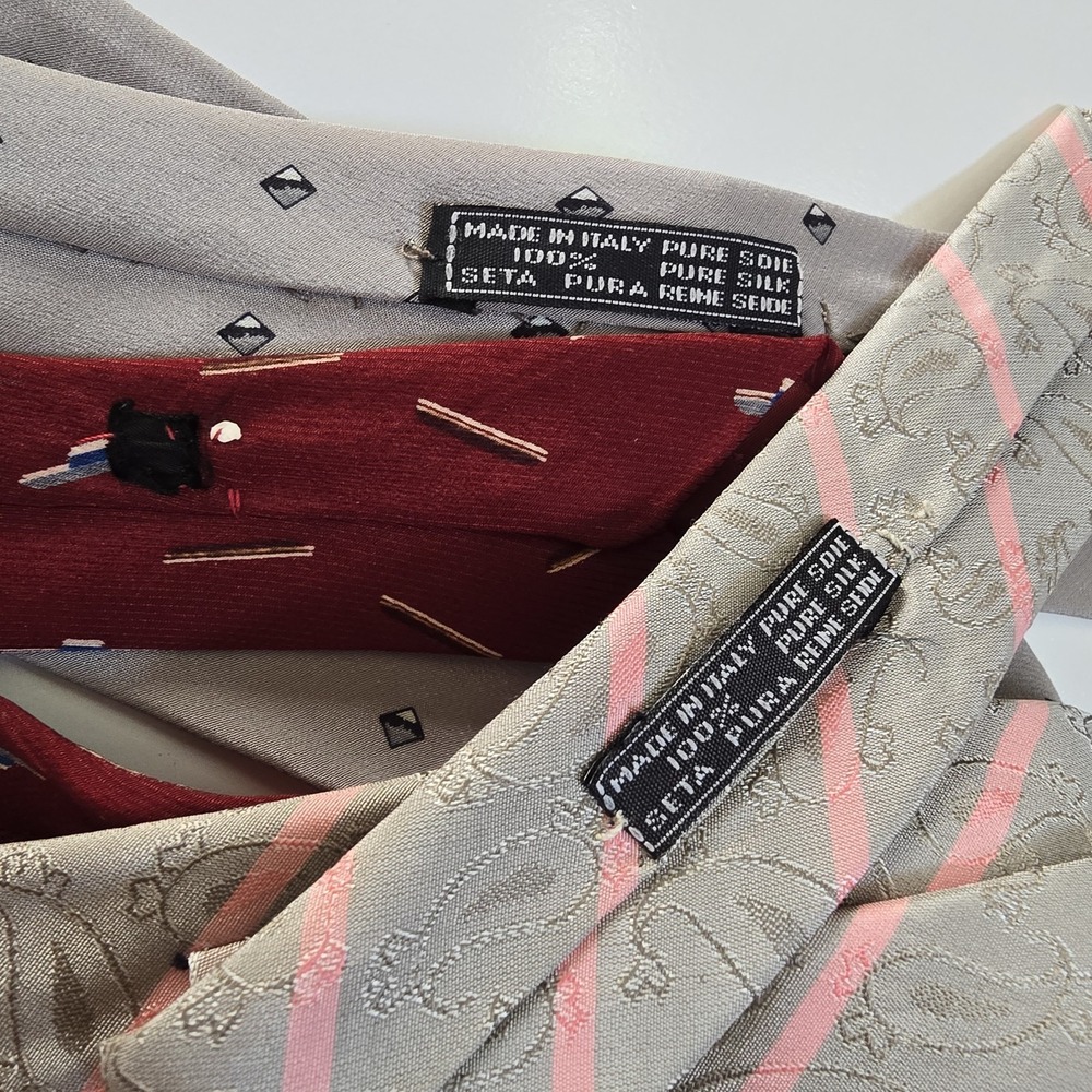 Lot x4 Enrico Pelle Mens Neck Tie Repp Paisley Diamond Art Deco Gray Red Neutral - Picture 4 of 4